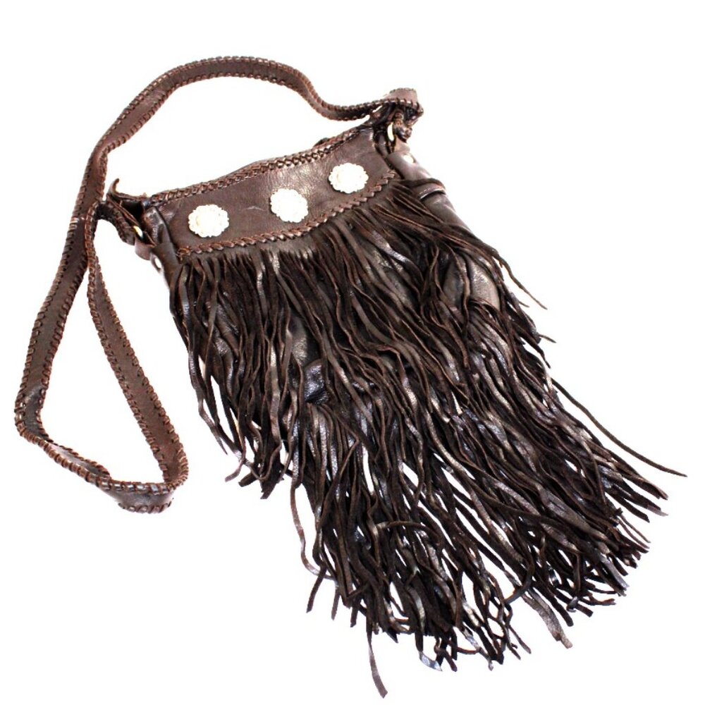 Ren Ellis Chocolate Renegade Long Fringe Silver Concho Detail Shoulder Purse - Picture 5 of 8